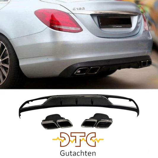 Mercedes C-Klasse W205 Diffusor + Auspuffblenden 2x2 Chrom AMG für Serienausstattung