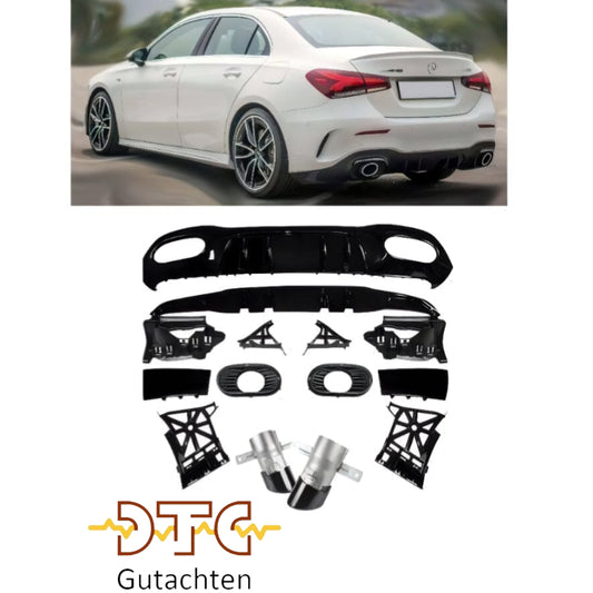 Mercedes W177 V177 Limousine Diffusor + Auspuffblenden 2X1 SCHWARZ AMG OPTIK