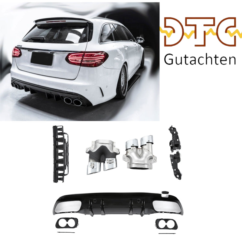 Mercedes W205 S205 Diffusor + Auspuffblenden (Chrom)