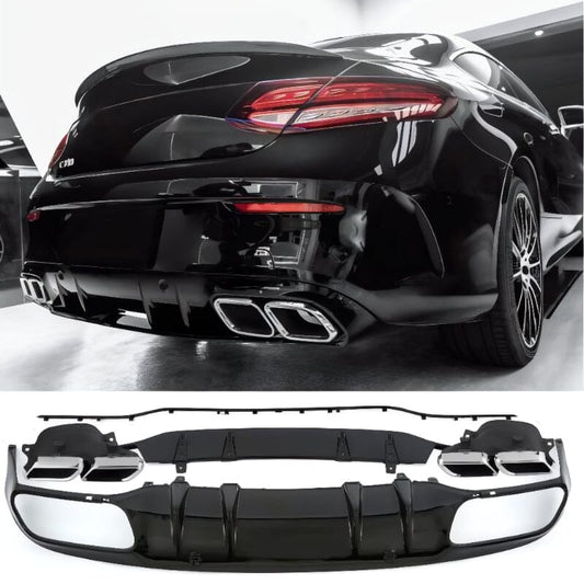 Diffusor+ Auspuffblenden 2x2 (Chrom) AMG Optik für Mercedes C-Klasse A205 C205 RSHOP