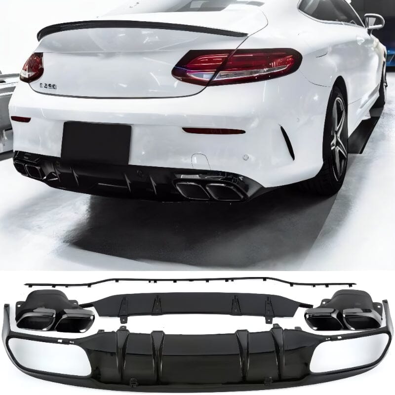 Diffusor+ Auspuffblenden 2x2 (Schwarz) AMG Optik für Mercedes C-Klasse A205 C205 RSHOP