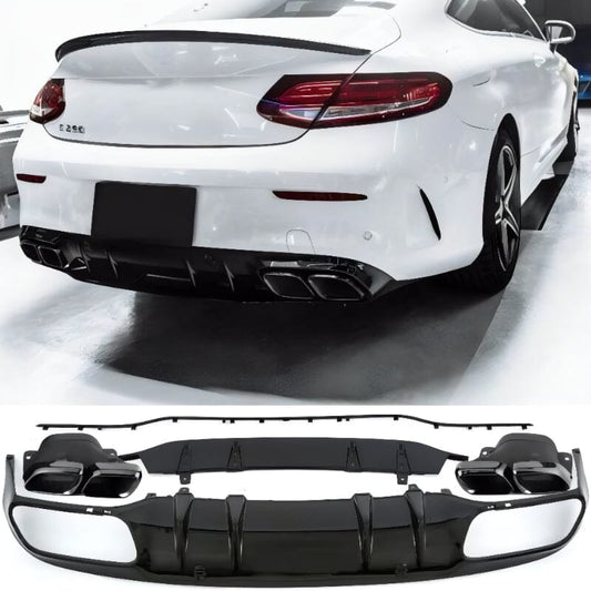 Diffusor+ Auspuffblenden 2x2 (Schwarz) AMG Optik für Mercedes C-Klasse A205 C205 RSHOP