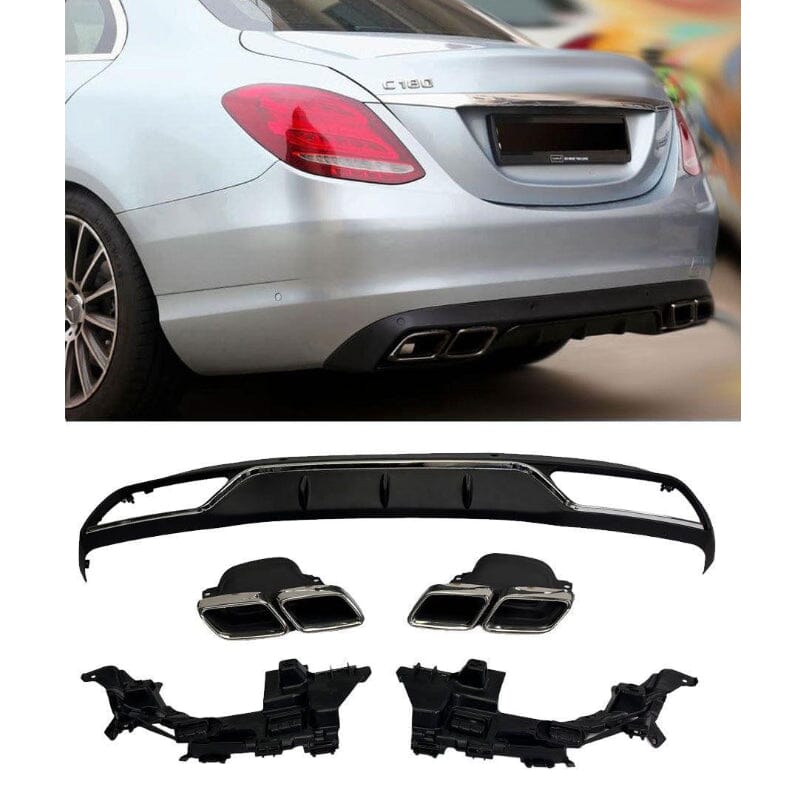 Mercedes C-Klasse W205 Diffusor + Auspuffblenden 2x2 Chrom AMG für Serienausstattung RSHOP