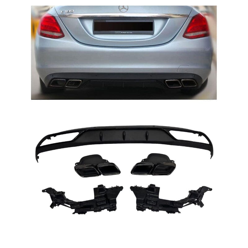 Mercedes C-Klasse W205 Diffusor + Auspuffblenden 2x2 SCHWARZ AMG für Serienausstattung RSHOP