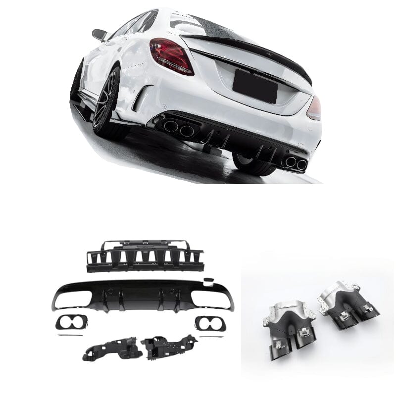 Mercedes C-Klasse W205 S205 Diffusor + Auspuffblenden (Schwarz) RSHOP