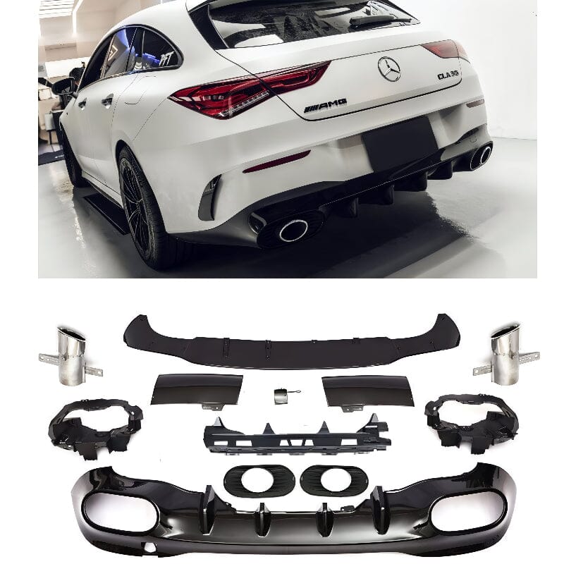 Mercedes CLA-Klasse C118 W118 Diffusor mit Auspuffblenden 1x1 (Chrom) RS