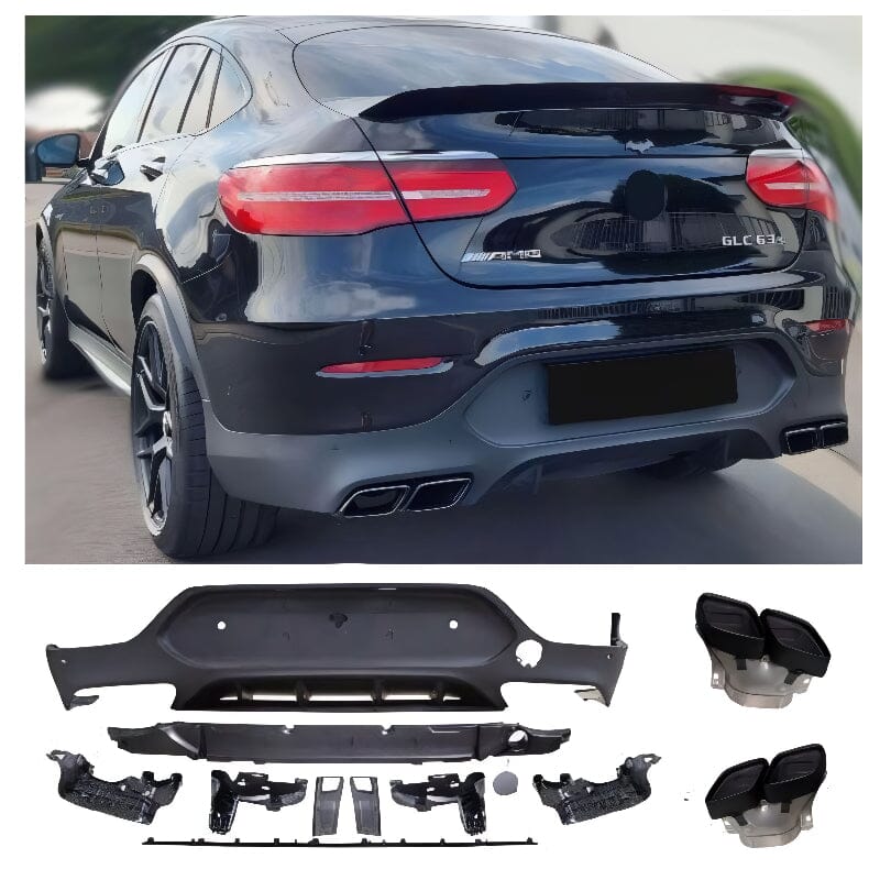 Mercedes GLC C253 Coupe Diffusor + Auspuffblenden 2X2 (SCHWARZ) Nightpaket Optik RSHOP