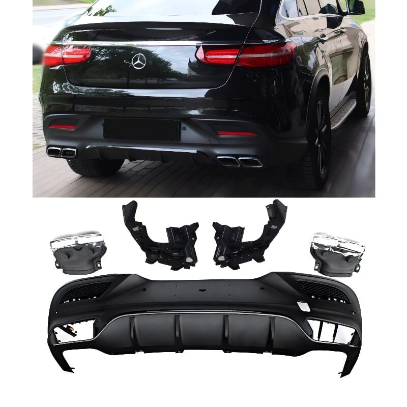 Mercedes GLE Coupé C292 Diffusor in GLE 63 AMG Optik mit Auspuffblenden und Chrom-Endrohren RSHOP