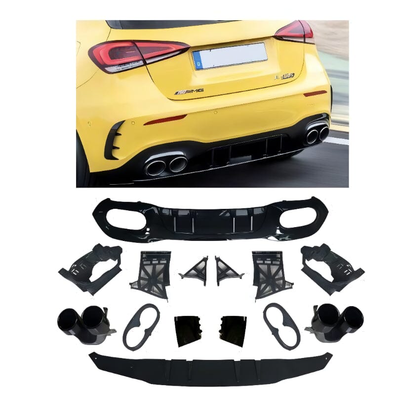 Mercedes W177 Kompaktlimousine - Diffusor + Auspuffblenden 2X2 Schwarz AMG Optik RSHOP