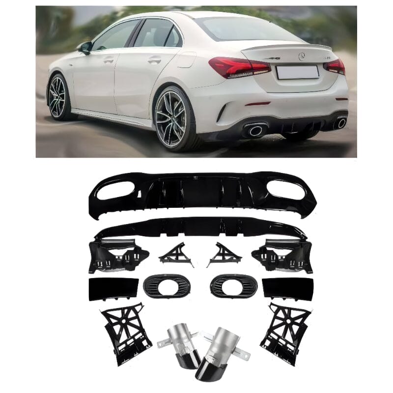 Mercedes W177 V177 Limousine Diffusor + Auspuffblenden 2X1 SCHWARZ AMG OPTIK RSHOP