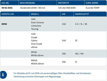 BMW 340ix - HJS DOWNPIPE MIT PERFORMANCE KATALYSATOR (OPF)