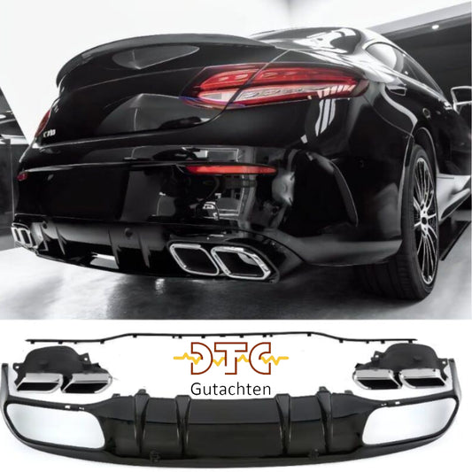 Mercedes C-Klasse C205 A205  Diffusor+ Auspuffblenden 2x2 (Chrom) AMG Optik