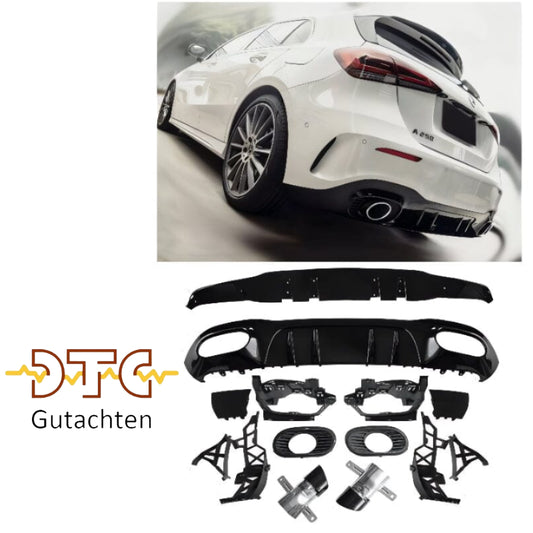 Mercedes A-Klasse W177 Kompaktlimousine Diffusor+ Auspuffblenden 2x1 (Schwarz) AMG Optik
