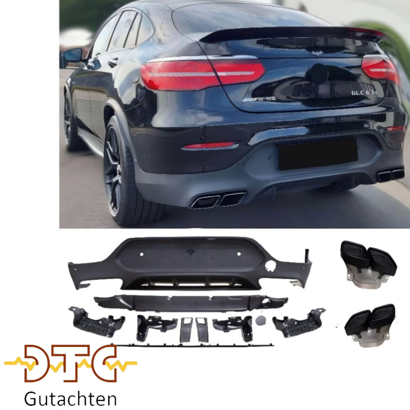 Mercedes GLC C253 Coupe Diffusor + Auspuffblenden 2X2 (SCHWARZ) Nightpaket Optik