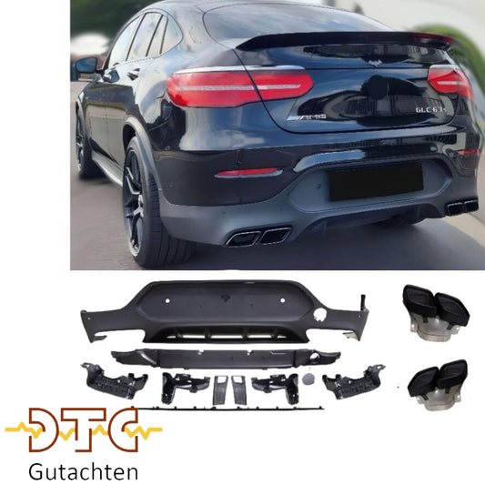 Mercedes GLC C253 Coupe Diffusor + Auspuffblenden 2X2 (SCHWARZ) Nightpaket Optik