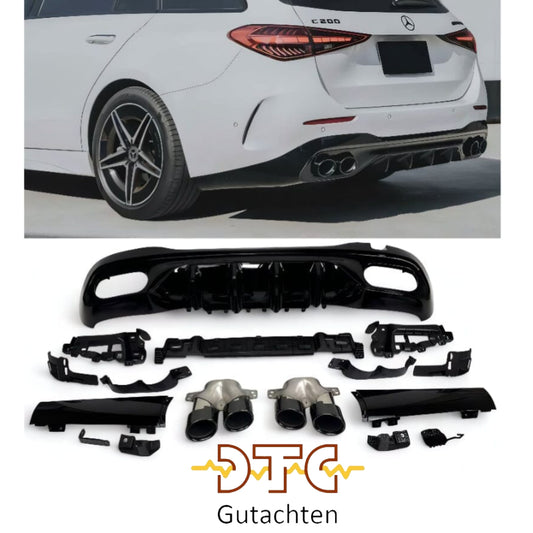 Mercedes C-Klasse W206 S206 Diffusor + Auspuffblenden (Schwarz)