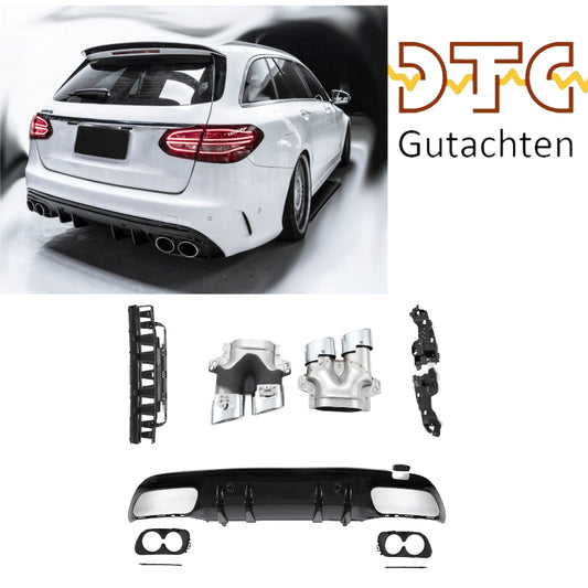 Mercedes W205 S205 Diffusor + Auspuffblenden (Chrom)