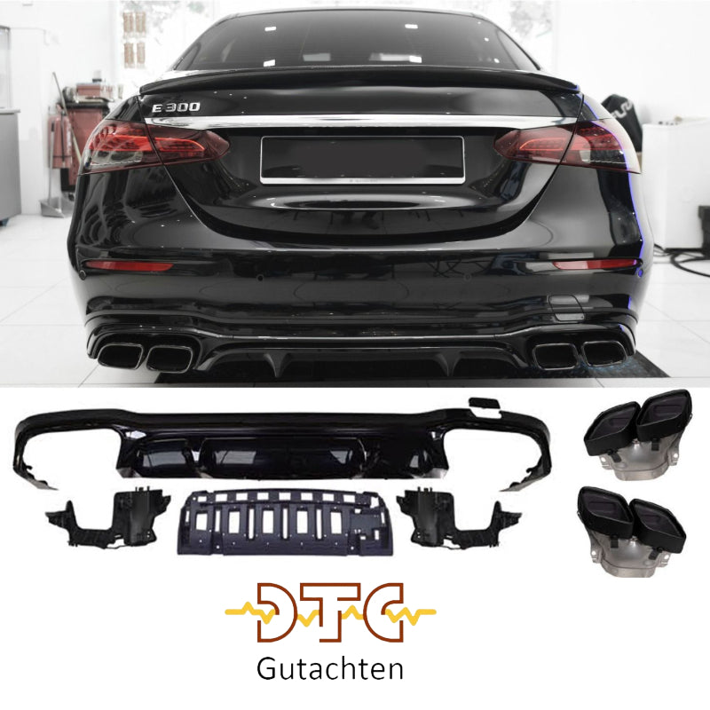 Mercedes E-Klasse W213 Diffusor + Auspuffblenden (Schwarz) V.2