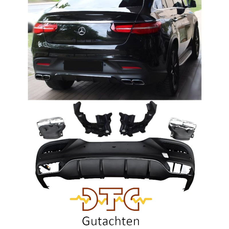 Mercedes GLE Coupé C292 Diffusor in GLE 63 AMG Optik mit Auspuffblenden und Chrom-Endrohren