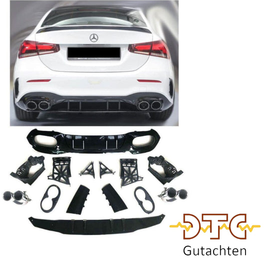 Mercedes A-Klasse W177 V177 Limousine Diffusor mit Auspuffblenden 2x2 (chrom)
