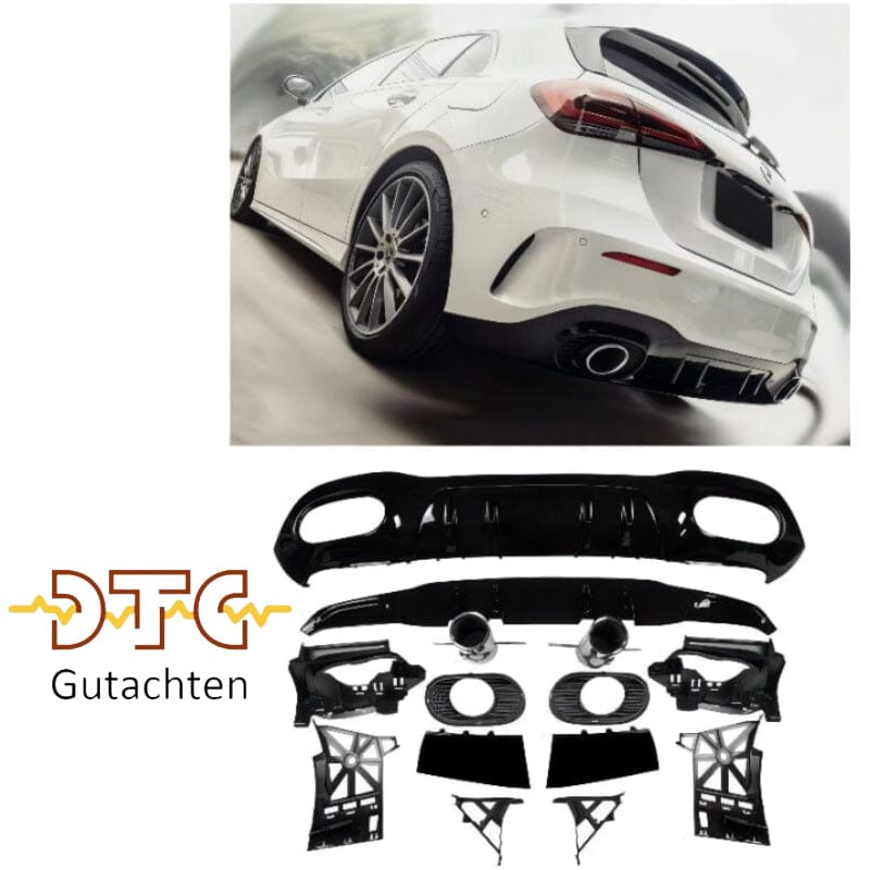 Mercedes A-Klasse W177 Kompaktlimousine Diffusor+ Auspuffblenden 2x1 (Chrom) AMG Optik BestTuning 