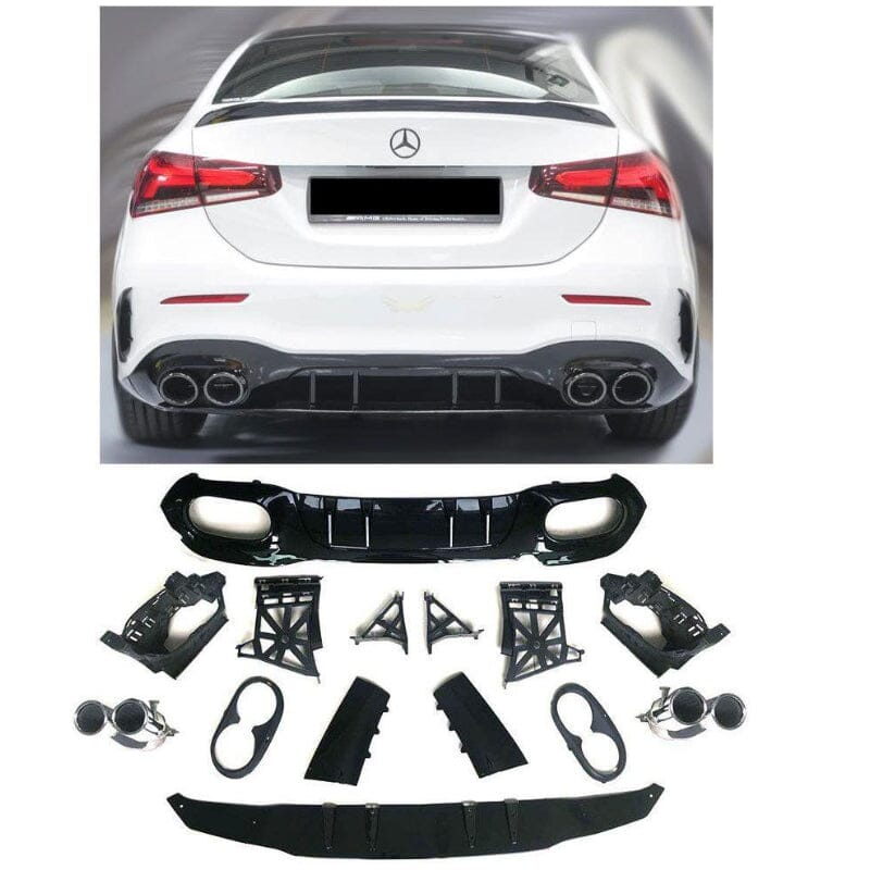 Mercedes A-Klasse W177 V177 Limousine Diffusor mit Auspuffblenden 2x2 (chrom) RS 