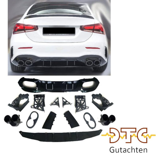 Mercedes A-Klasse W177 V177 Limousine Diffusor mit Auspuffblenden 2x2 (schwarz) BestTuning 