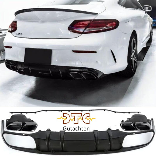 Mercedes C-Klasse C205 A205 Diffusor+ Auspuffblenden 2x2 (Schwarz) AMG Optik BestTuning 