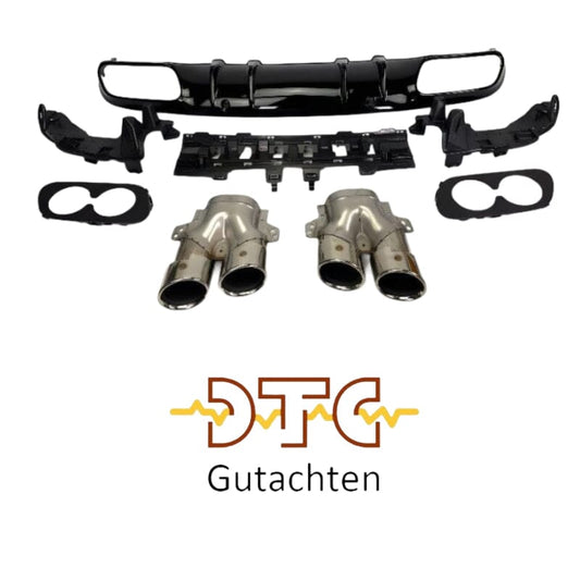 Mercedes C-Klasse W205 C205 A205 Diffusor + Auspuffblenden (Chrom) BestTuning 