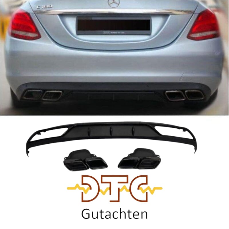 Mercedes C-Klasse W205 Diffusor + Auspuffblenden 2x2 SCHWARZ AMG BestTuning 