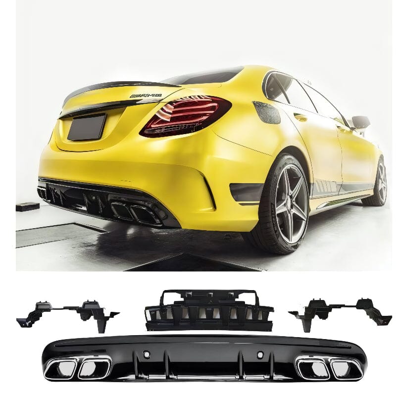 Mercedes C-Klasse W205 S205 Diffusor + Auspuffblenden (Schwarz) RSHOP 