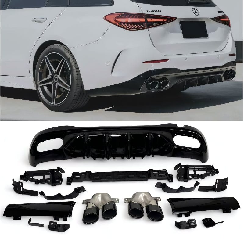 Mercedes C-Klasse W206 S206 Diffusor + Auspuffblenden (Schwarz) RSHOP 