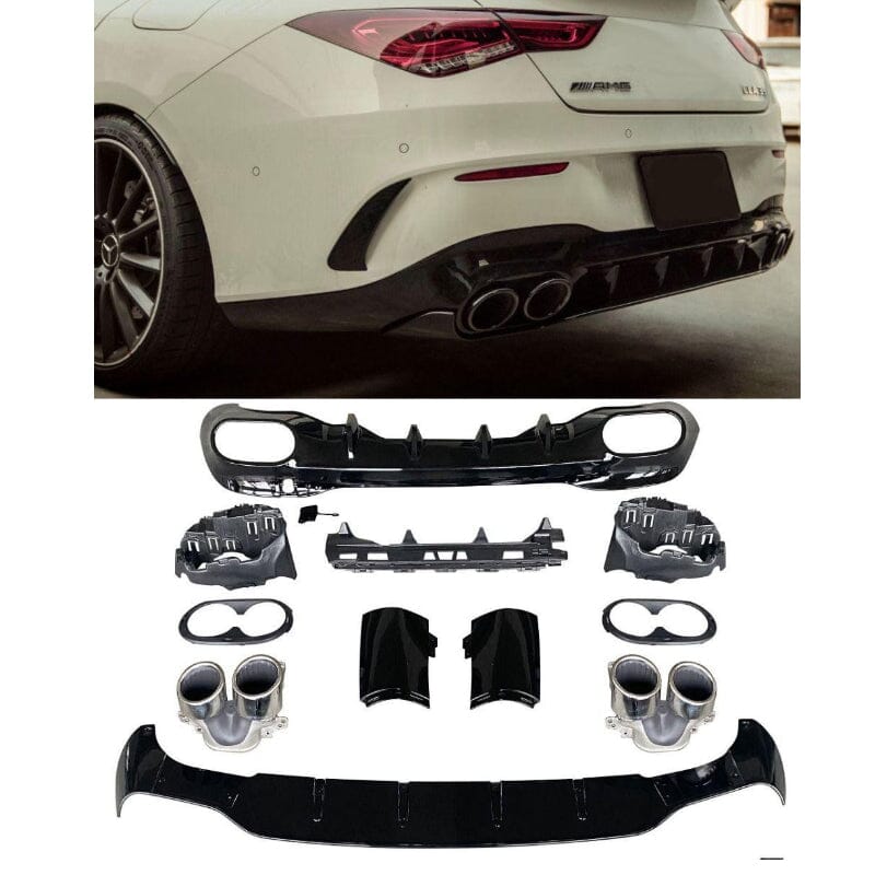 Mercedes CLA-Klasse C118 W118 Diffusor mit Auspuffblenden 2x2 (Chrom) RS 