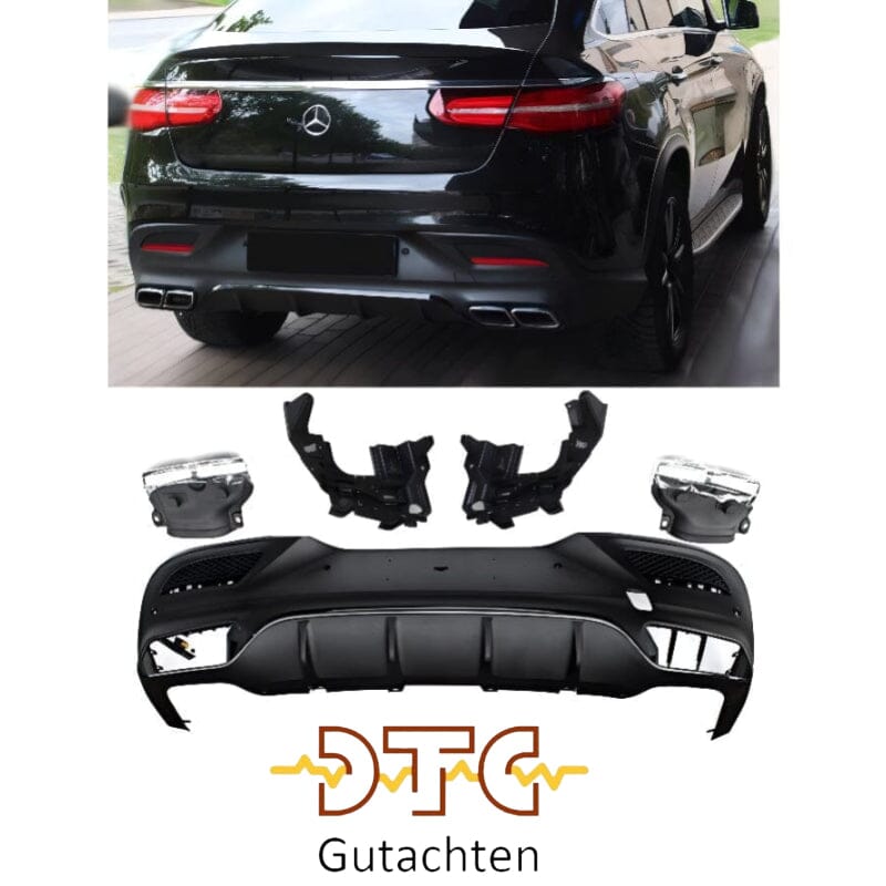 Mercedes GLE Coupé C292 Diffusor in GLE 63 AMG Optik mit Auspuffblenden und Chrom-Endrohren BestTuning 