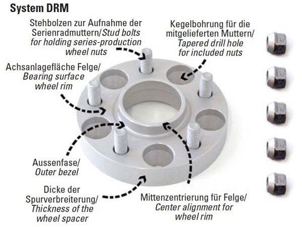 H&R System DRM Spurverbreiterung mit Stehbolzen und mitgelieferten Muttern